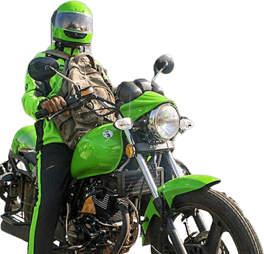 A myMoto rider on a green bike