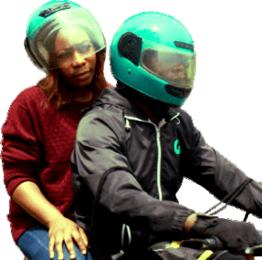 Two myMoto riders in green helmets
